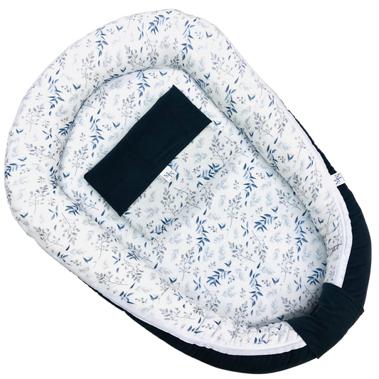 MM CHIC Baby nest blue twigs anthracite | with ZIPPER | in stock