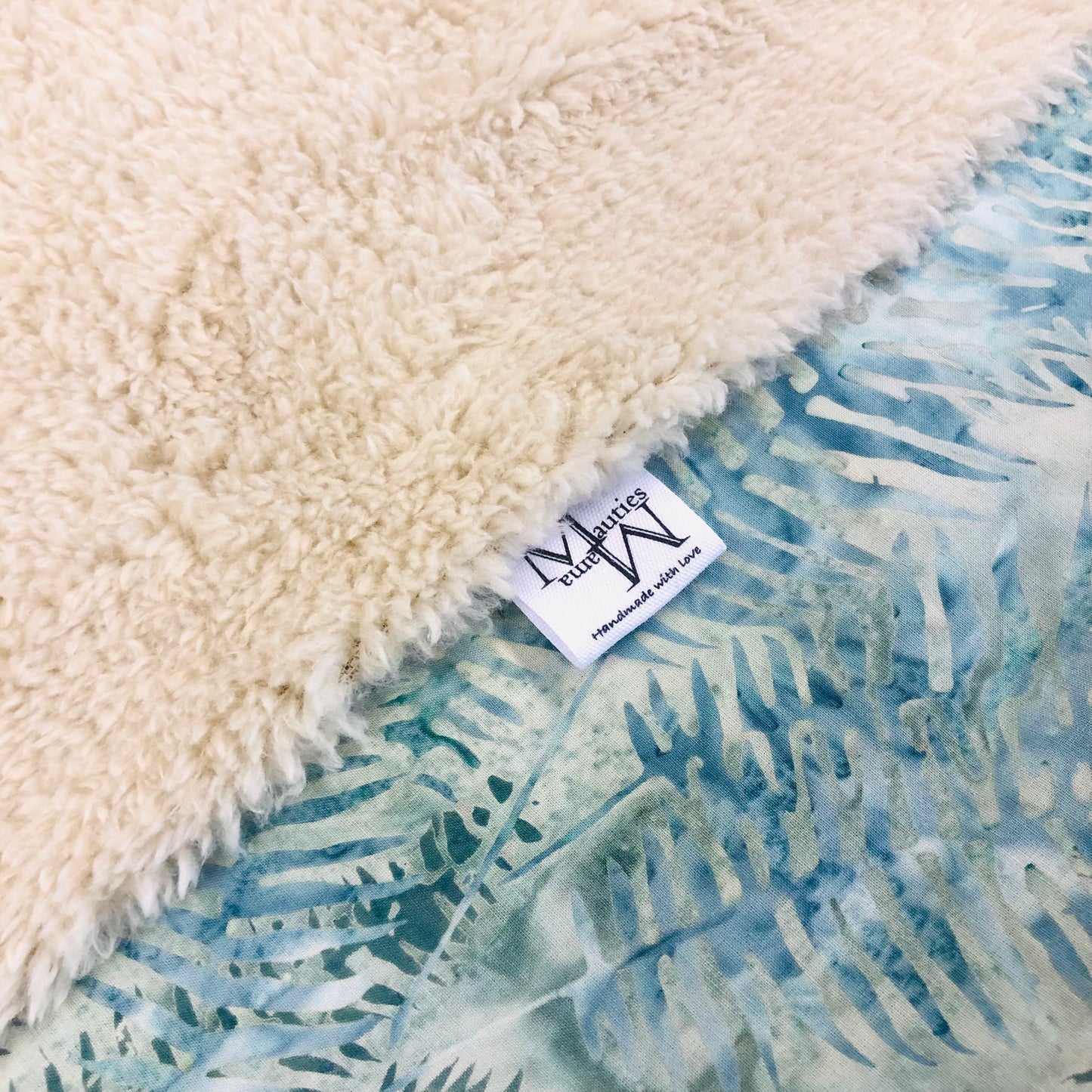 Crib blanket Batik Leaves & Teddy Ecru (70 x 100cm)