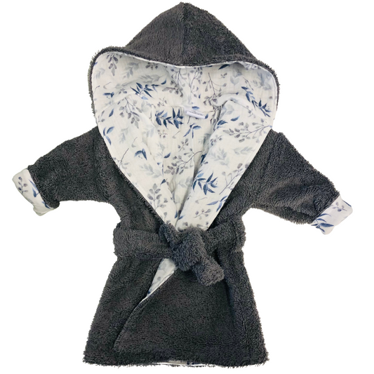 Peignoir | tissu éponge | Branches botaniques | Anthracite