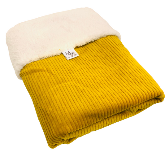 Blanket Ochre yellow rib & Teddy white | various sizes