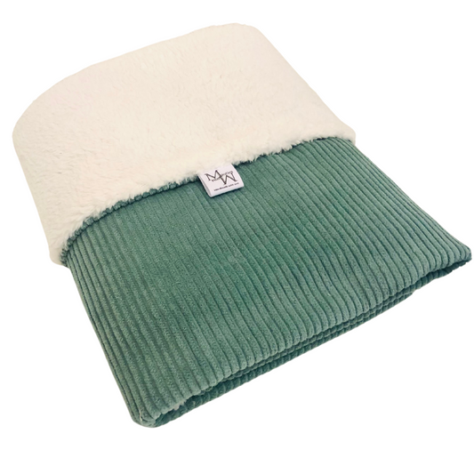 Blanket Old green rib & Teddy white | various sizes
