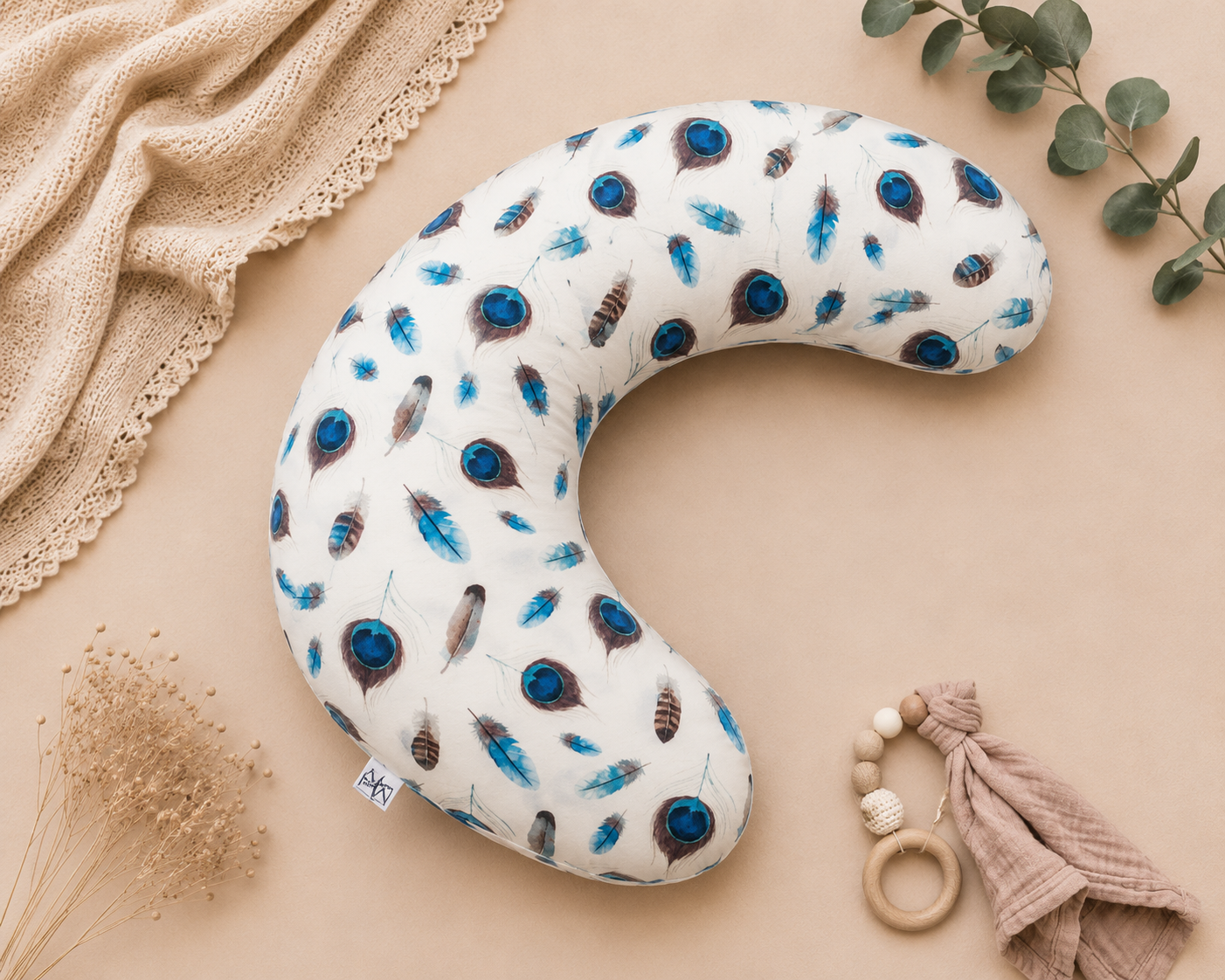 Nursing pillow cover | Jersey | Peacock feather | in stock