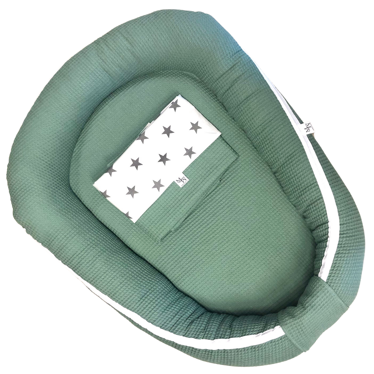 Babynest geheel wafelstof | oud groen | sterren